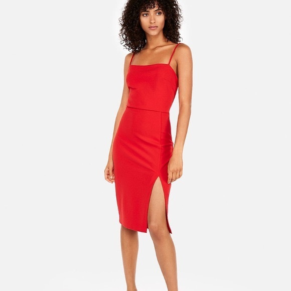 Express Dresses & Skirts - Express Red Cocktail Dress with Slit - Worn Once - 4 - Bodycon